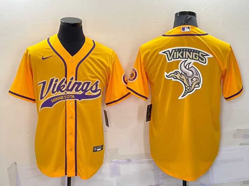 Men's Minnesota Vikings Yellow Team Big Logo With Patch Cool Base Stitched Baseball Jersey,We sell and wholesale Men's Minnesota Vikings Yellow Team Big Logo With Patch Cool Base Stitched Baseball Jersey on line form chian!